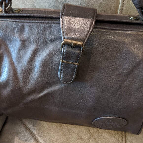 Faux Leather Doctor’s Bag Gladstone-Style Overnight Travel bag Dark Brown - Picture 7 of 11